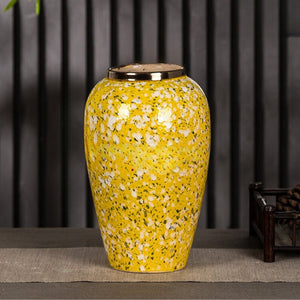 SOGA 30x19cm Yellow with White Mini Floral Medium Ceramic Flower Vase Elegant Living Room Home Decor