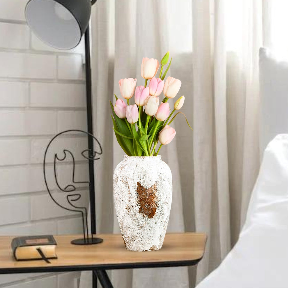 SOGA 30x19cm Gradient White Medium Ceramic Flower Vase Elegant Living Room Home Decor