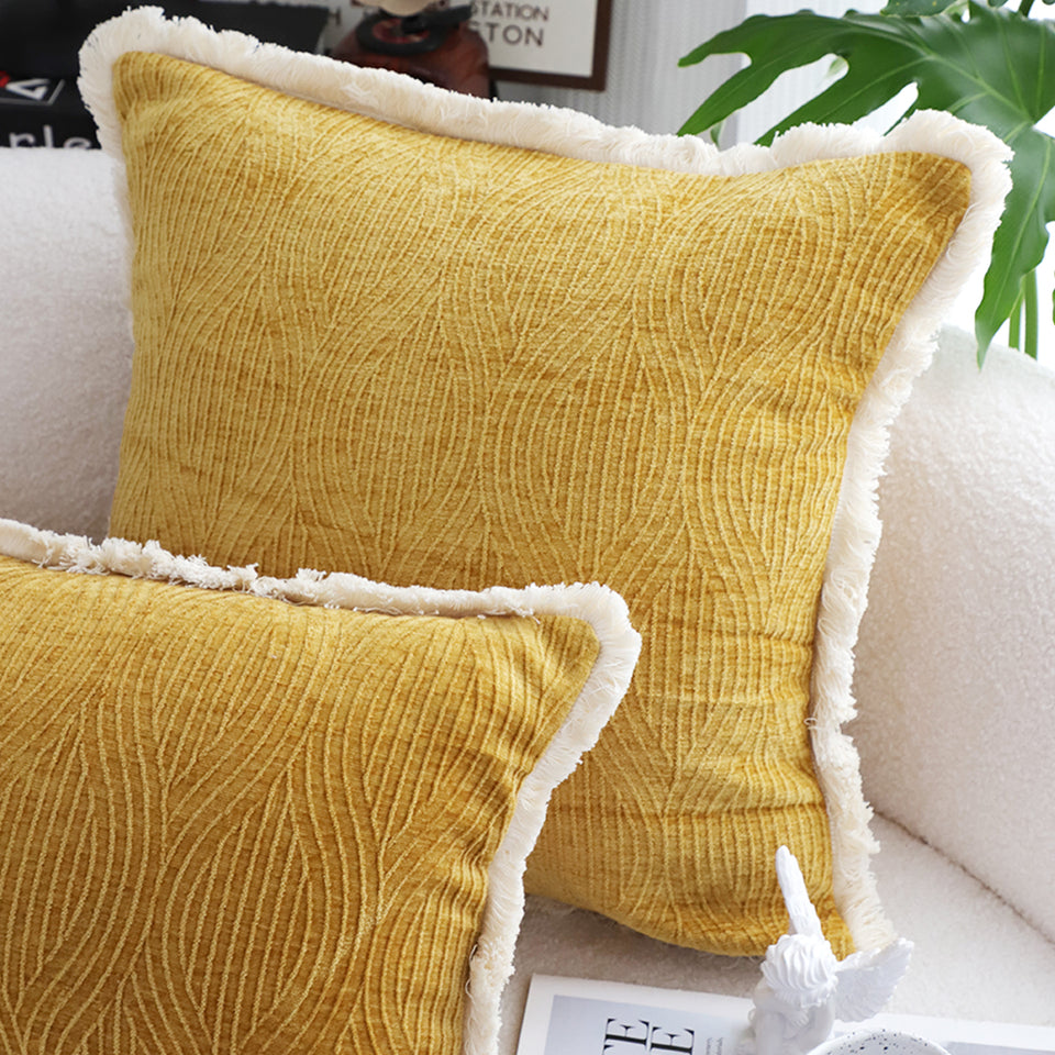 SOGA 50cm Throw Pillow Turmeric Yellow Aesthetic Chenille Texture for Home Decor