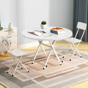 SOGA 2X White Dining Table Portable Round Surface Space Saving Folding Desk Home Decor