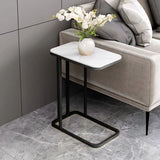 SOGA 2X 30x50x58cm White Ceramic Sofa Side Square Mini Table w/ Black Metal Legs