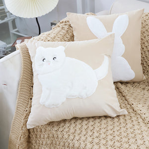 SOGA 45cm Throw Pillow Light Tan Square Cushion with Soft White Cat Design Decorative Home Decor