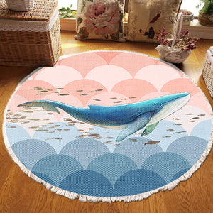 SOGA 120cm Round Tassels Whale Print Area Rugs Home Decor