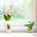 SOGA 30x19cm Gradient White Medium Ceramic Flower Vase Elegant Living Room Home Decor