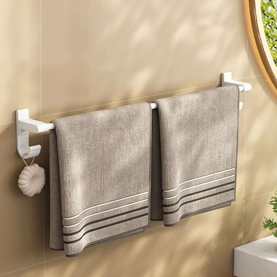 SOGA 62cm White Wall-Mounted Double Pole Towel Holder Bathroom Organiser Rail Hanger with Hooks