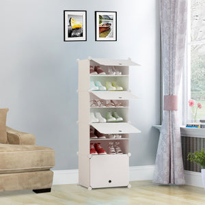 SOGA 7 Tier White Shoe Rack Organizer Sneaker Footwear Storage Stackable Stand Cabinet Portable Wardrobe with Cover