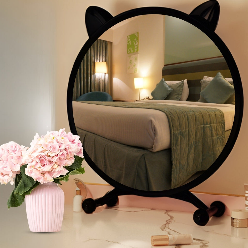 SOGA 40cm Black Smart Makeup Bedroom Table Mirror Cat Ear Style No LED Light