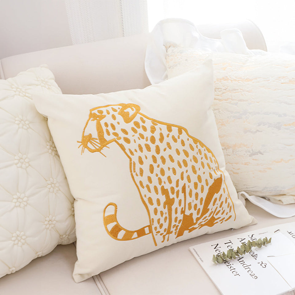 SOGA 45cm Throw Pillow White Light Luxury with Golden Leopard Design Decorative Square Cushion Home Decor