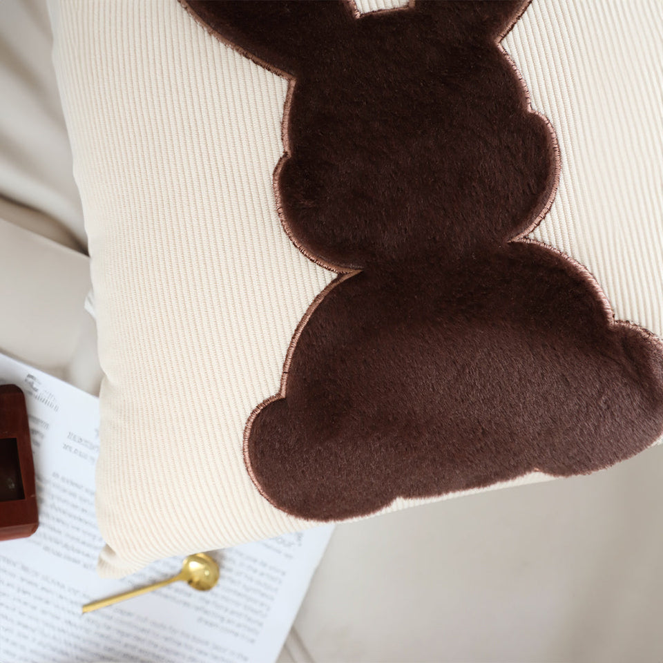 SOGA 45cm Throw Pillow Light Tan Square Cushion with Soft Coffee Bunny Design Decorative Home Decor