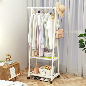 SOGA 2X 2-in-1 Organiser Clothes Shoe Rack Space-Saving Triangular Storage with Wheels White