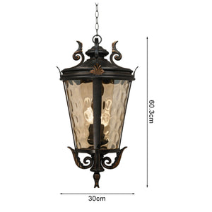 Vintage Lamp 2X 60.3cm Aluminum & Glass Lantern Elegant Chandelier Style Classic Hanging Light Antique-Inspired Design