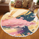 SOGA 120cm Round Tassels Carpet Sky Landscape Clouds Boho Circle Area Rugs Home Decor