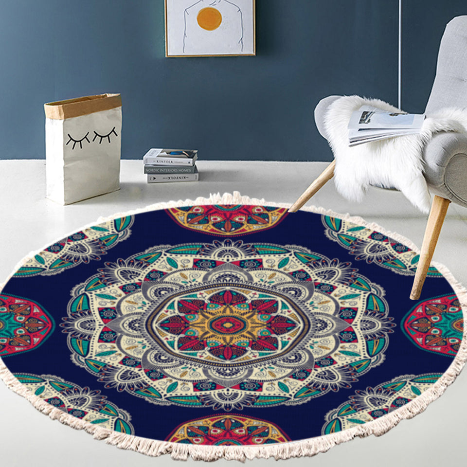 SOGA 90cm Round Rug Bohemian Circle Area Rug with Bohemian Geometric Pattern Anti-slip Doormat Home Decor