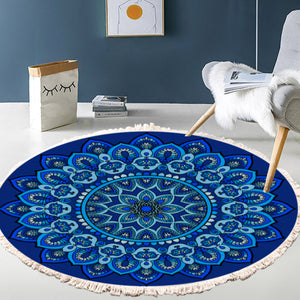 SOGA 90cm Blue Mandala Round Carpet for Living Room Bedroom Anti-slip Doormat Home Decor