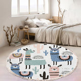 SOGA 120cm Alpaca Cactus Pattern Rug Desert Animals Non-Slip Round Area Rugs for Living Room Dining Room