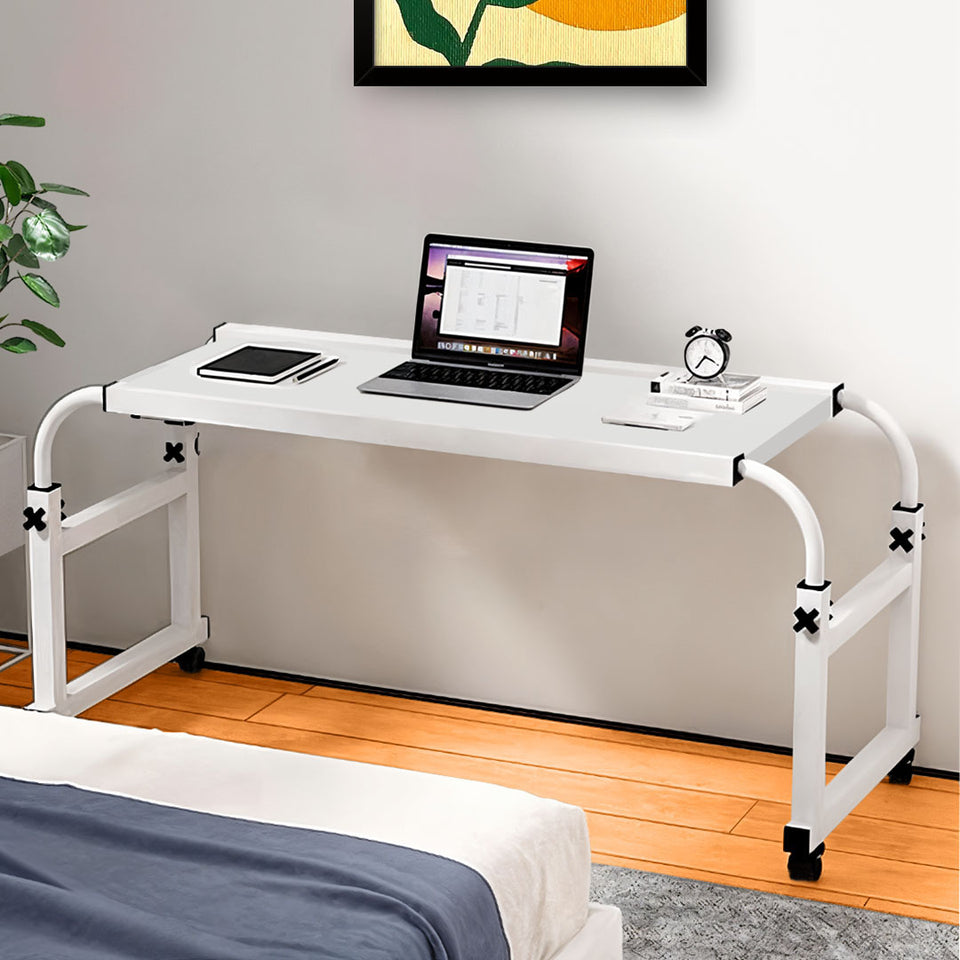 SOGA 120x45cm White Cross Bed Movable Desk Table w/ Adjustable Length & Height