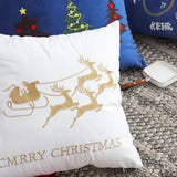 SOGA 45cm Throw Pillow White with Golden Christmas Sleigh Design Festive Holiday Square Cushion Decor