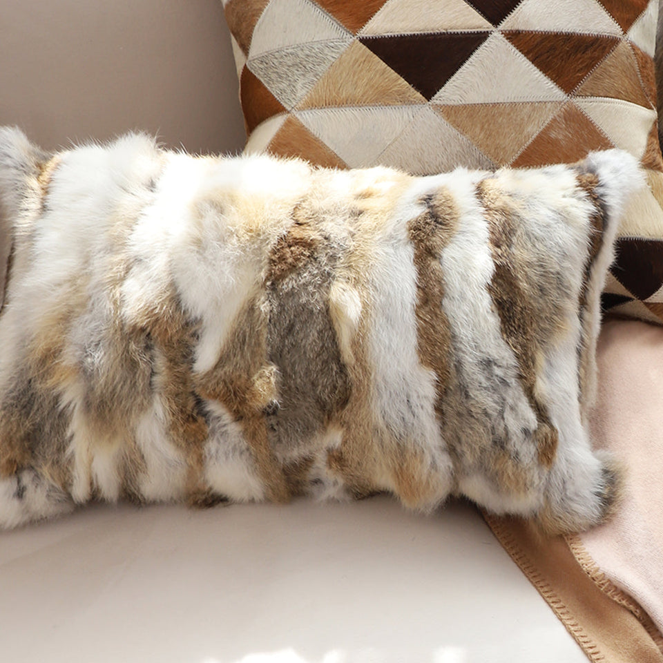 SOGA 30cm Throw Pillow Coffee Rabbit Fur Lumbar Warm Cozy Decorative Cushion Home Decor