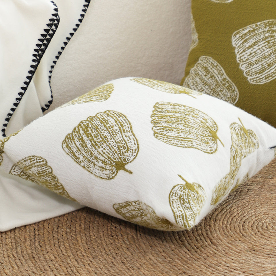 SOGA 50cm Throw Pillow White with Olive Green Autumn Harvest Pumpkin Print Home Decor