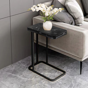 SOGA 2X 30x50cm Black Ceramic Sofa Side Square Mini Table w/ Black Metal Legs