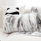 SOGA 30cm Throw Pillow Floral Gray Rabbit Fur Lumbar Warm Cozy Decorative Cushion Home Decor