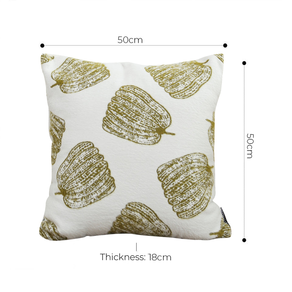 SOGA 50cm Throw Pillow White with Olive Green Autumn Harvest Pumpkin Print Home Decor