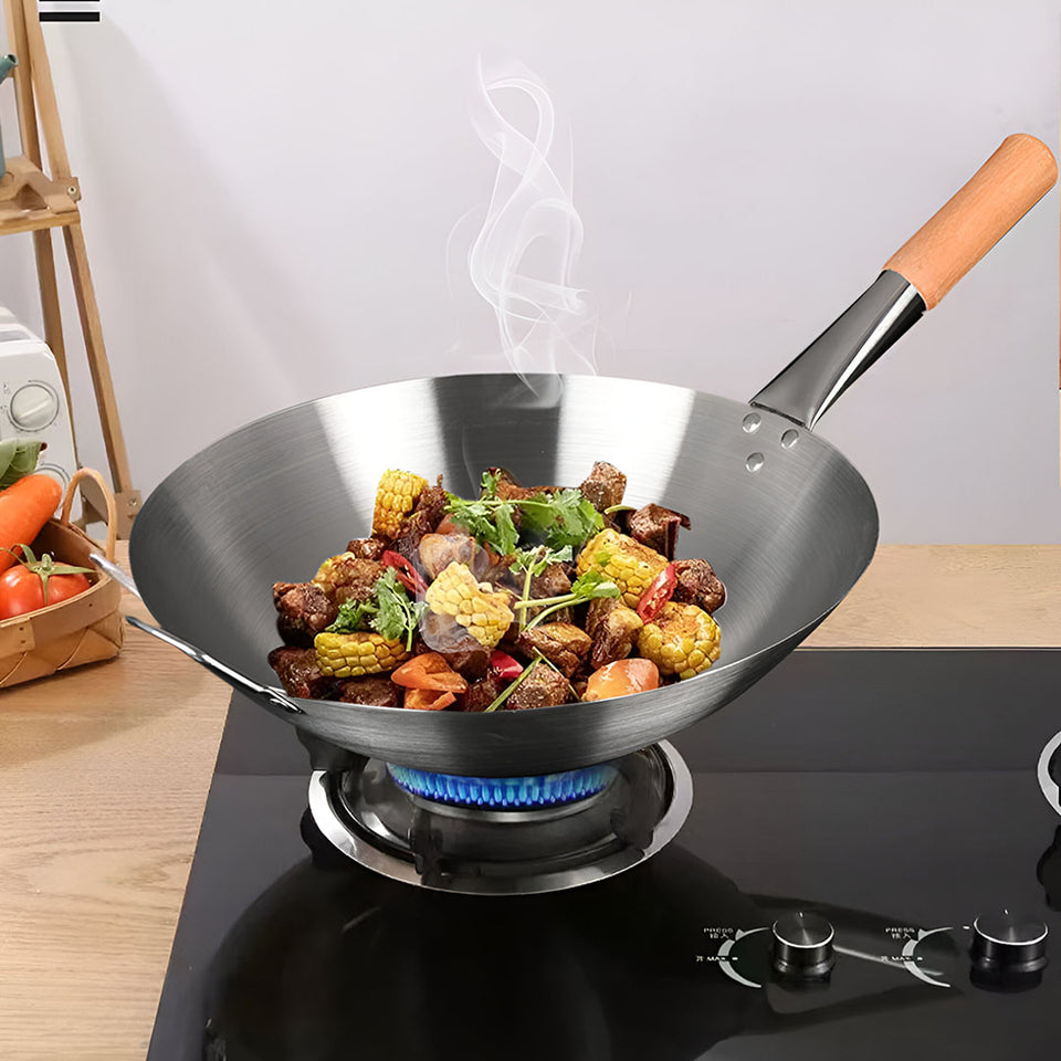 SOGA 40cm Stainless Steel Kitchen Cooking Wok with Wood Handle