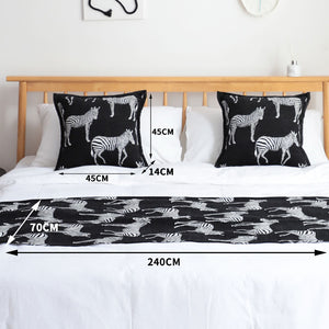 SOGA 1.8m Bed Light Luxury Black Zebra Vintage Bed Scarf Runner Bedding Tail Pad Flag For Home Hotel Set of 3