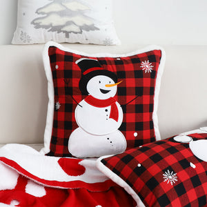 SOGA 45cm Throw Pillow Red Christmas Snowman Square Cushion for Festive Holiday Winter Home Decor