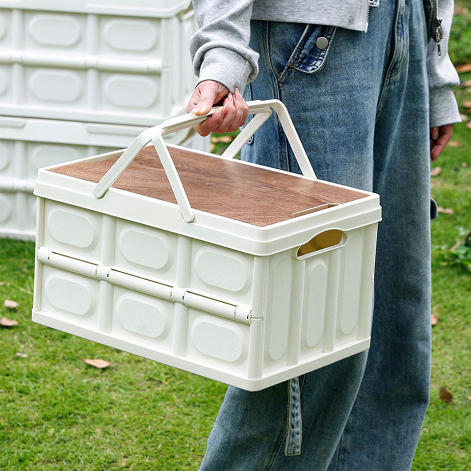 SOGA 30L White Car & Camping Foldable Storage Box Crate Stackable Container with Handle