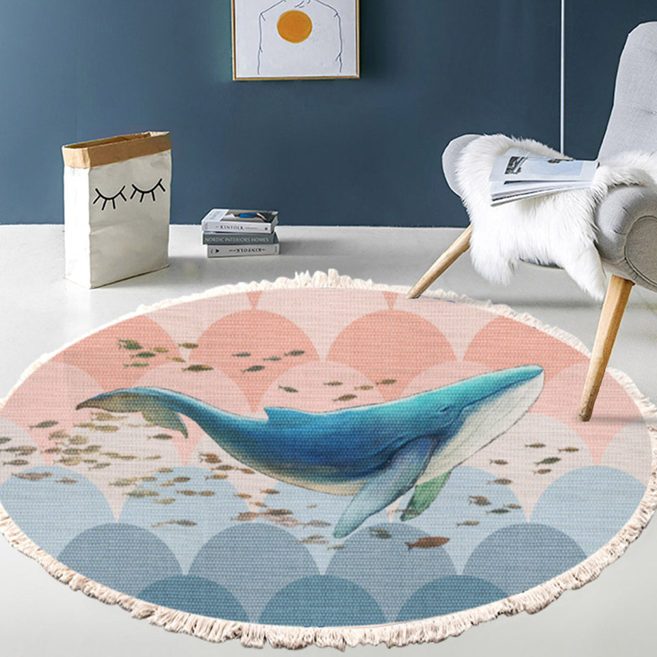 SOGA 2X 120cm Round Tassels Whale Print Area Rugs Home Decor