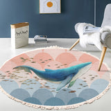 SOGA 2X 120cm Round Tassels Whale Print Area Rugs Home Decor