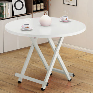 SOGA 2X White Dining Table Portable Round Surface Space Saving Folding Desk Home Decor