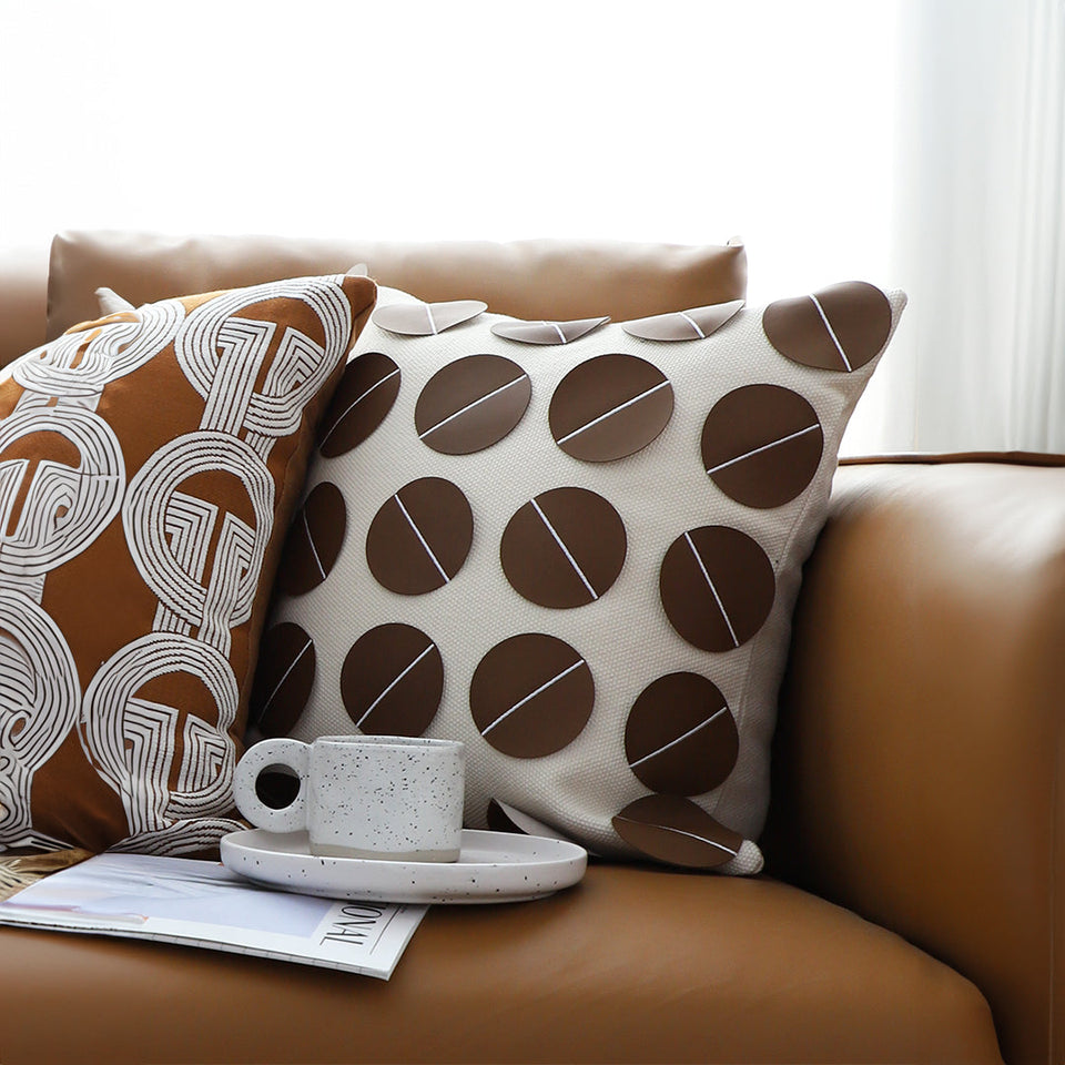 SOGA 45cm Brown Leather Square Pillow with 3D Circle Pattern Decorative Cushion for Living Room