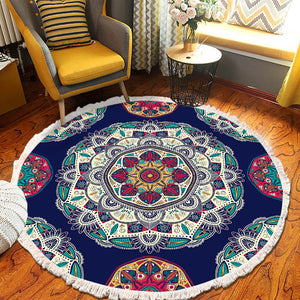 SOGA 2X 90cm Round Rug Bohemian Circle Area Rug with Bohemian Geometric Pattern Anti-slip Doormat Home Decor