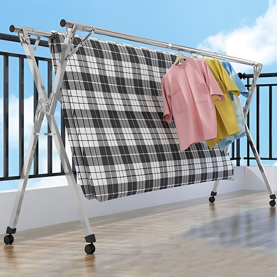 SOGA 2.0m Portable Standing Clothes Drying Rack Foldable Space-Saving Laundry Holder with Wheels