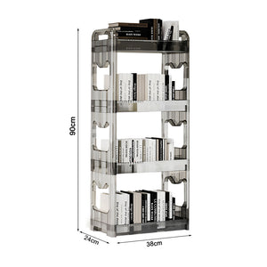 SOGA 38x24x90cm Clear 4 Tier Bookshelf & Cosmetic Storage Organizer Trolley Rack