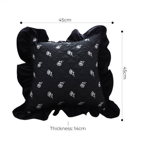 SOGA 45cm Throw Pillow Black Ruffled Square Decorative Cushion for Rose Lovers Cozy Home Decor