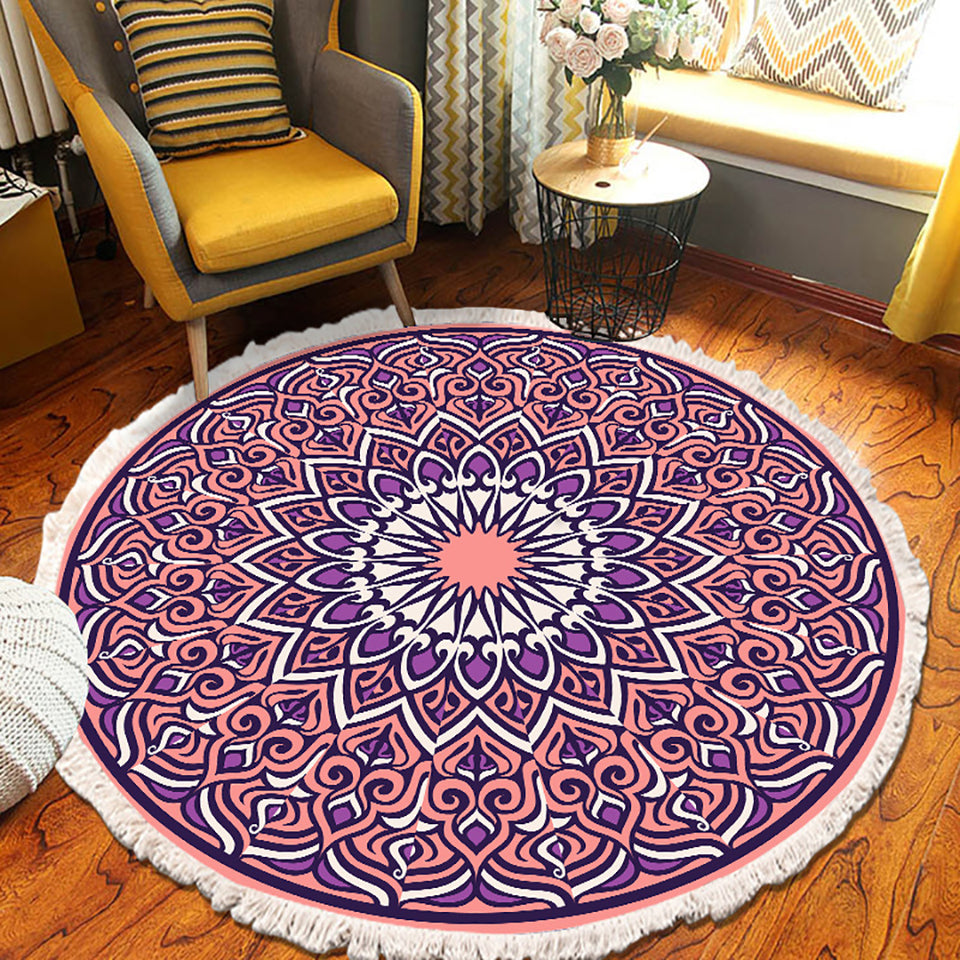 SOGA 2X 90cm Purple Mandala Round Carpet for Living Room Bedroom Anti-slip Doormat Home Decor