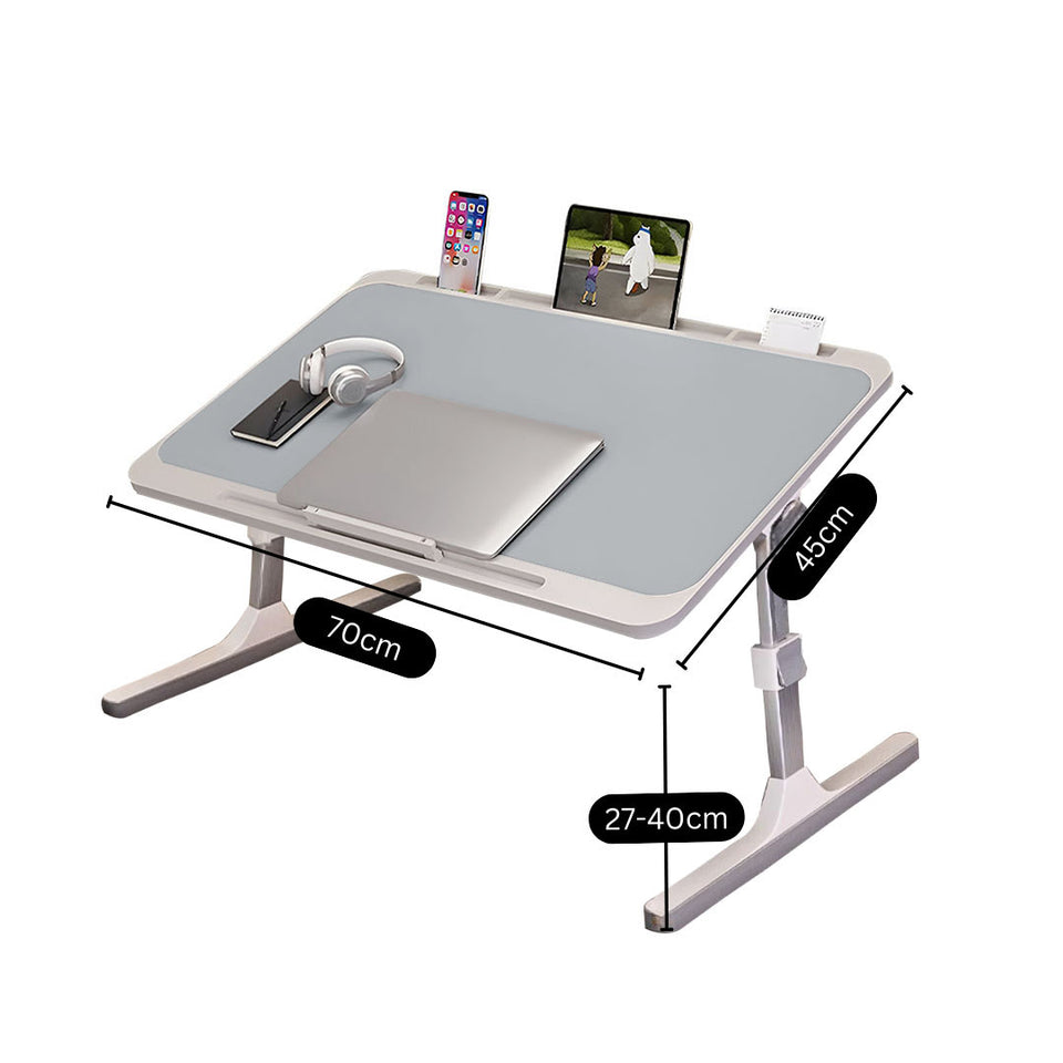 SOGA 70X45cm Grey Small Laptop Bed Portable Foldable Study Table Adjustable