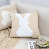 SOGA 45cm Throw Pillow Light Tan Square Cushion with Soft White Rabbit Design Decorative Home Decor