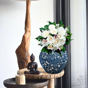 SOGA 21x22cm Blue Small Ceramic Flower Vase Elegant Living Room Home Decor