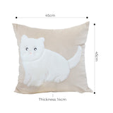 SOGA 45cm Throw Pillow Light Tan Square Cushion with Soft White Cat Design Decorative Home Decor