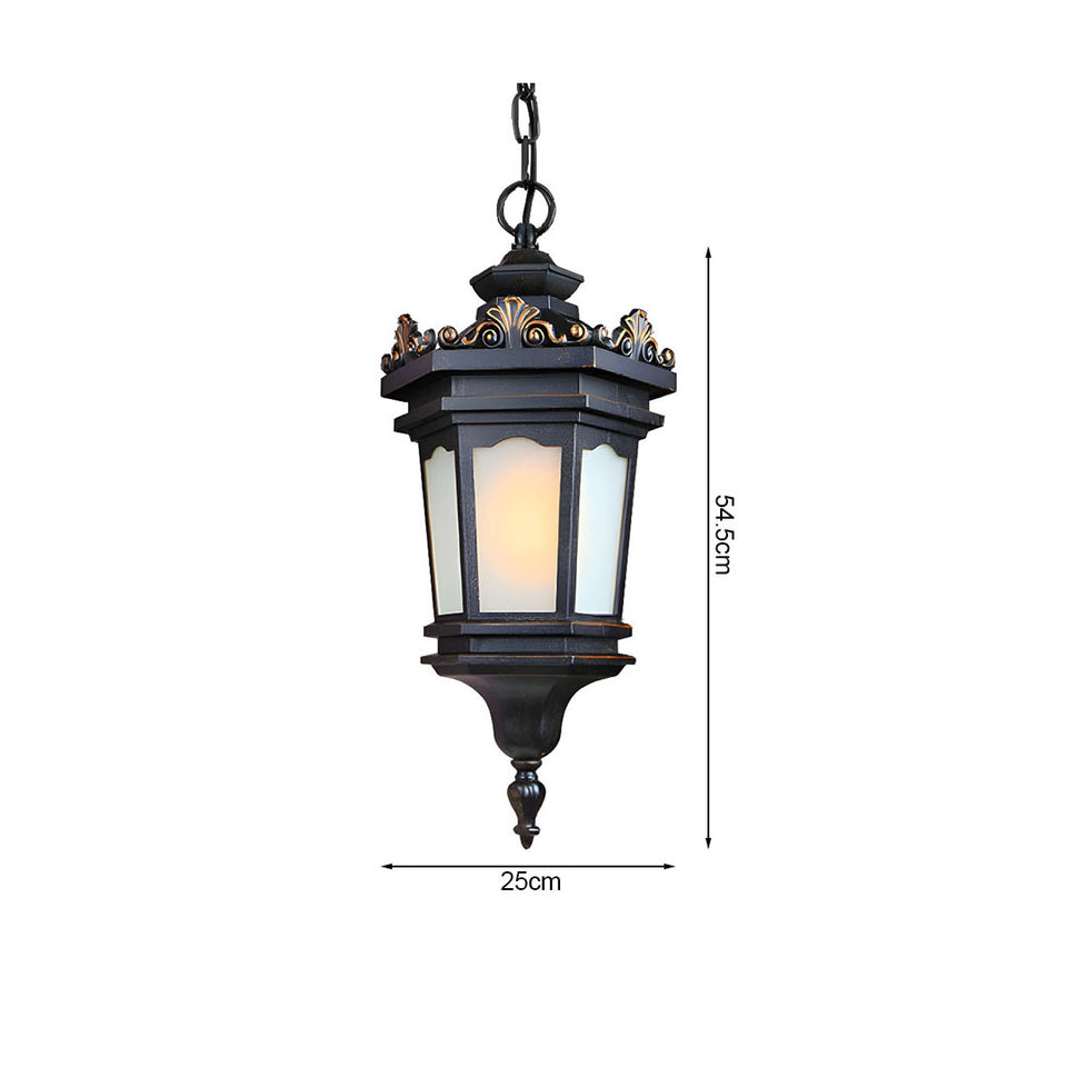 Vintage Lamp 4X 54.5cm Elegant Aluminum & Glass Lantern Chandelier Classic Hanging Light Fixture Antique Style