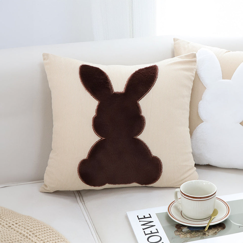 SOGA 45cm Throw Pillow Light Tan Square Cushion with Soft Coffee Bunny Design Decorative Home Decor