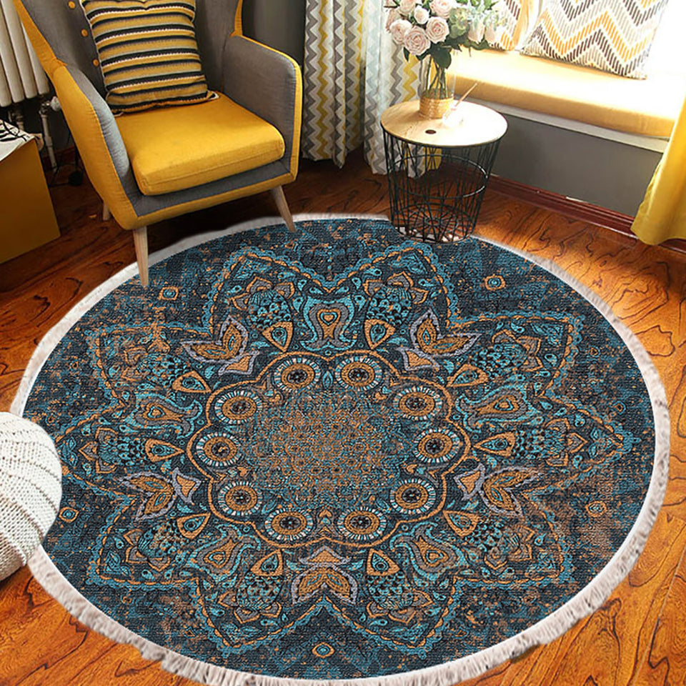 SOGA 120cm Mandala Pattern Circle Area Rugs for Living Room Lounge Anti-slip Doormat Home Decor