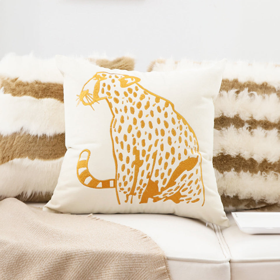 SOGA 45cm Throw Pillow White Light Luxury with Golden Leopard Design Decorative Square Cushion Home Decor