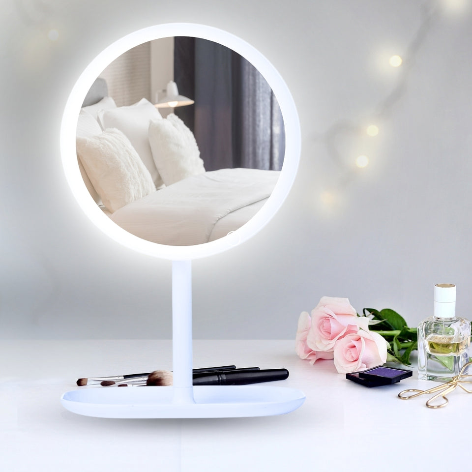 SOGA 26cm White Round Smart LED Makeup Bedroom Table Vanity Mirror Tricolor w/ 5x Magnification