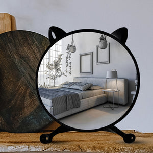 SOGA 30cm Black Smart Makeup Bedroom Table Mirror Cat Ear Style No LED Light