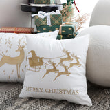 SOGA 45cm Throw Pillow White with Golden Christmas Sleigh Design Festive Holiday Square Cushion Decor